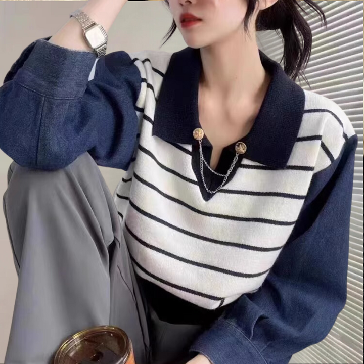 Lujzika - Stilvoller Pullover mit Jeansärmeln für Damen