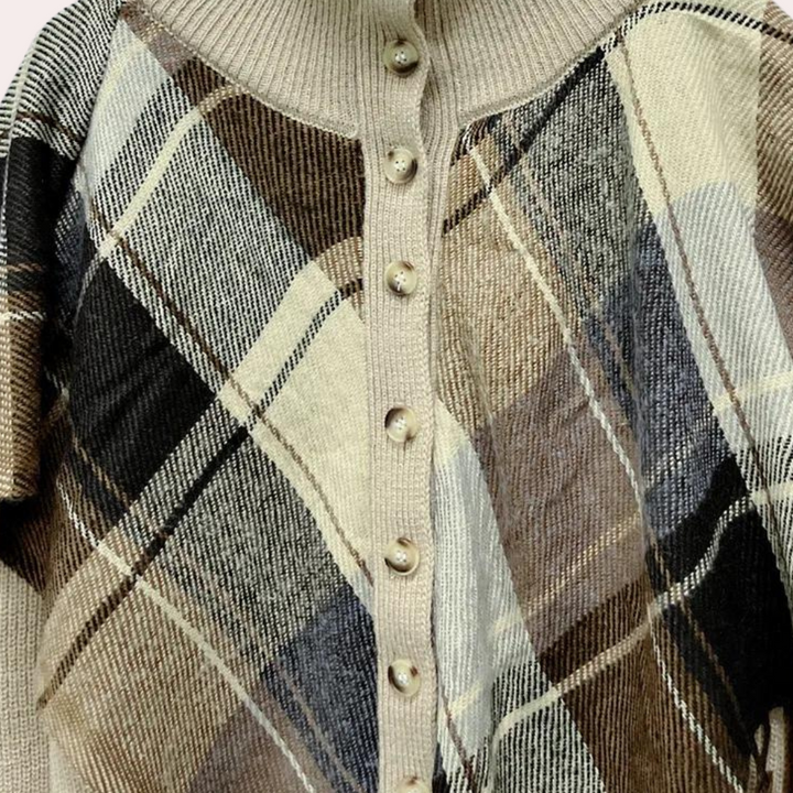 Mariora - Damenpullover mit Fransen Und Karomuster-Overlay