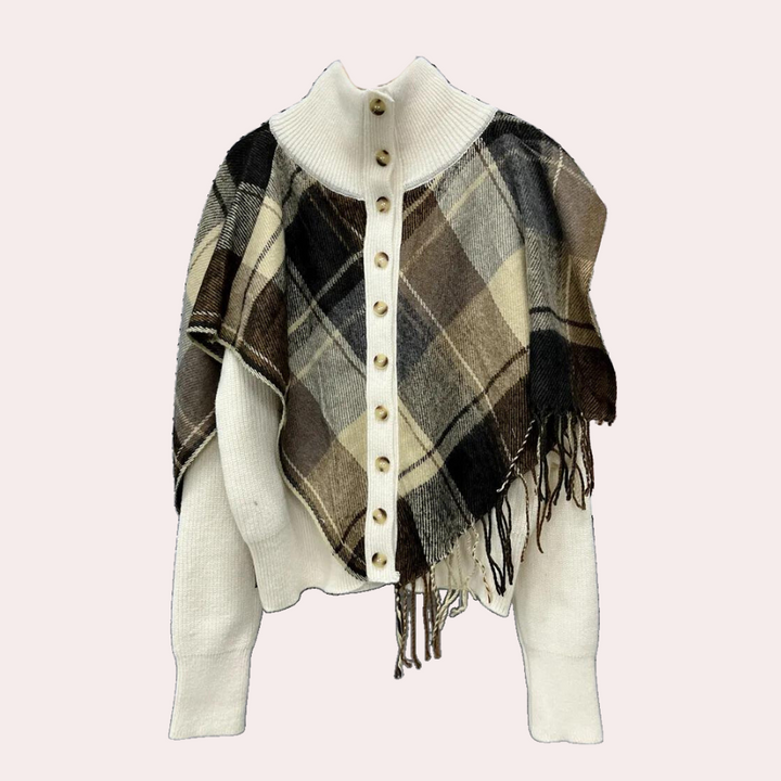 Mariora - Damenpullover mit Fransen Und Karomuster-Overlay
