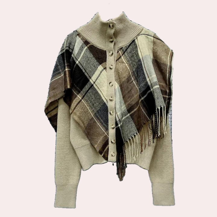 Mariora - Damenpullover mit Fransen Und Karomuster-Overlay