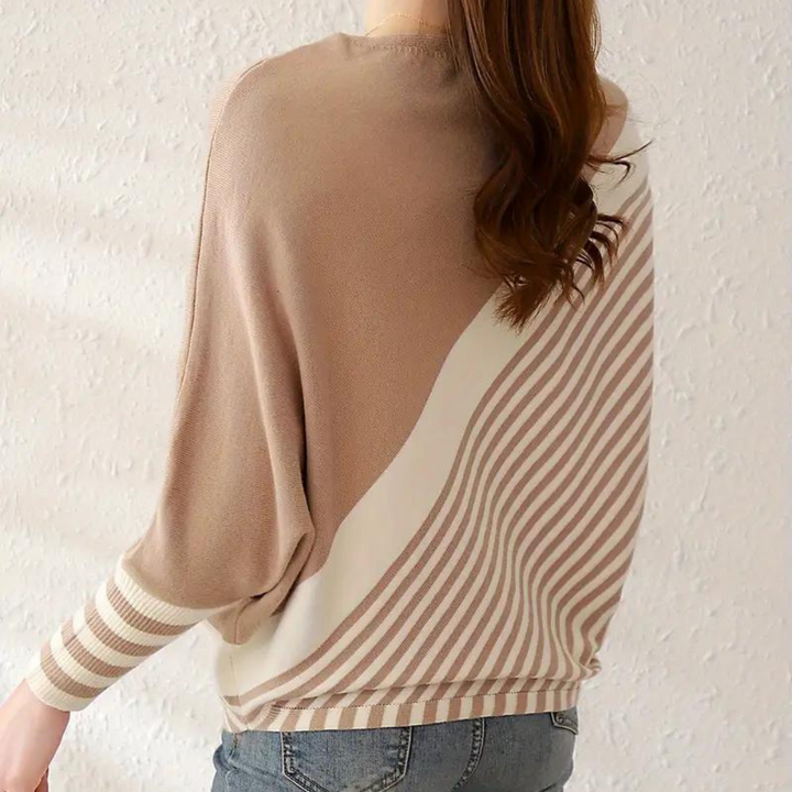 Oleda - Lässiger Gestreifter Batwing-Pullover für Damen