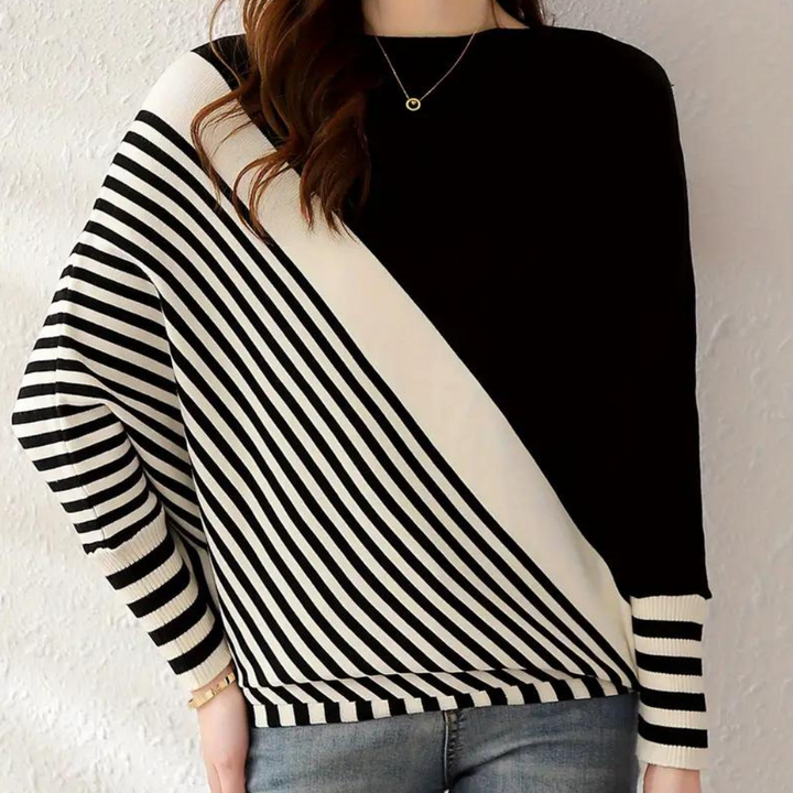 Oleda - Lässiger Gestreifter Batwing-Pullover für Damen