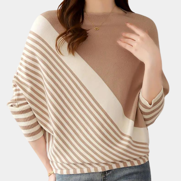 Oleda - Lässiger Gestreifter Batwing-Pullover für Damen