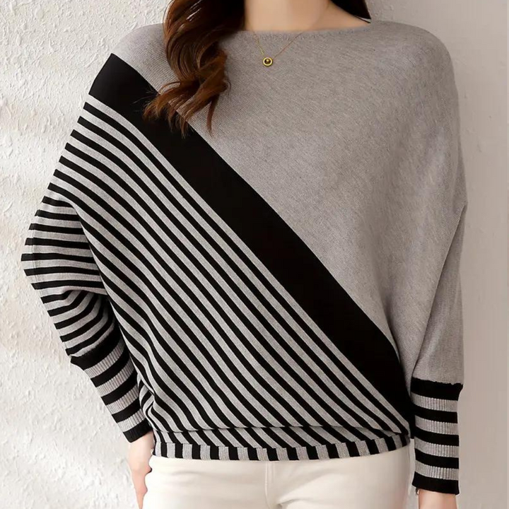 Oleda - Lässiger Gestreifter Batwing-Pullover für Damen