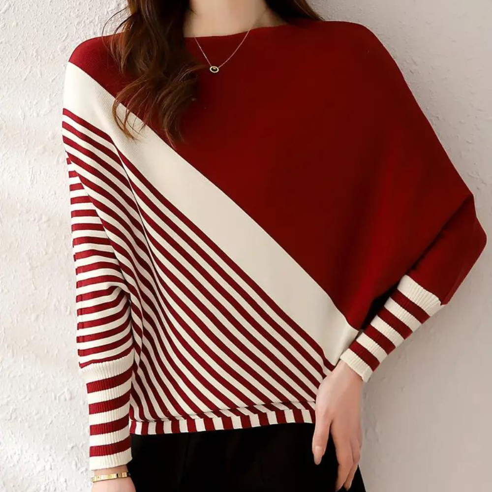 Oleda - Lässiger Gestreifter Batwing-Pullover für Damen