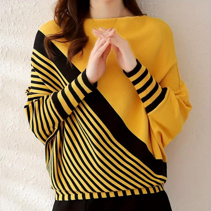 Oleda - Lässiger Gestreifter Batwing-Pullover für Damen