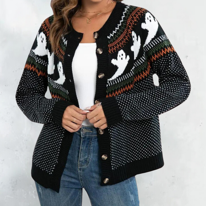 Marika - Gestrickte Halloween-Strickjacke für Damen