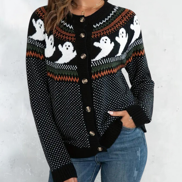 Marika - Gestrickte Halloween-Strickjacke für Damen