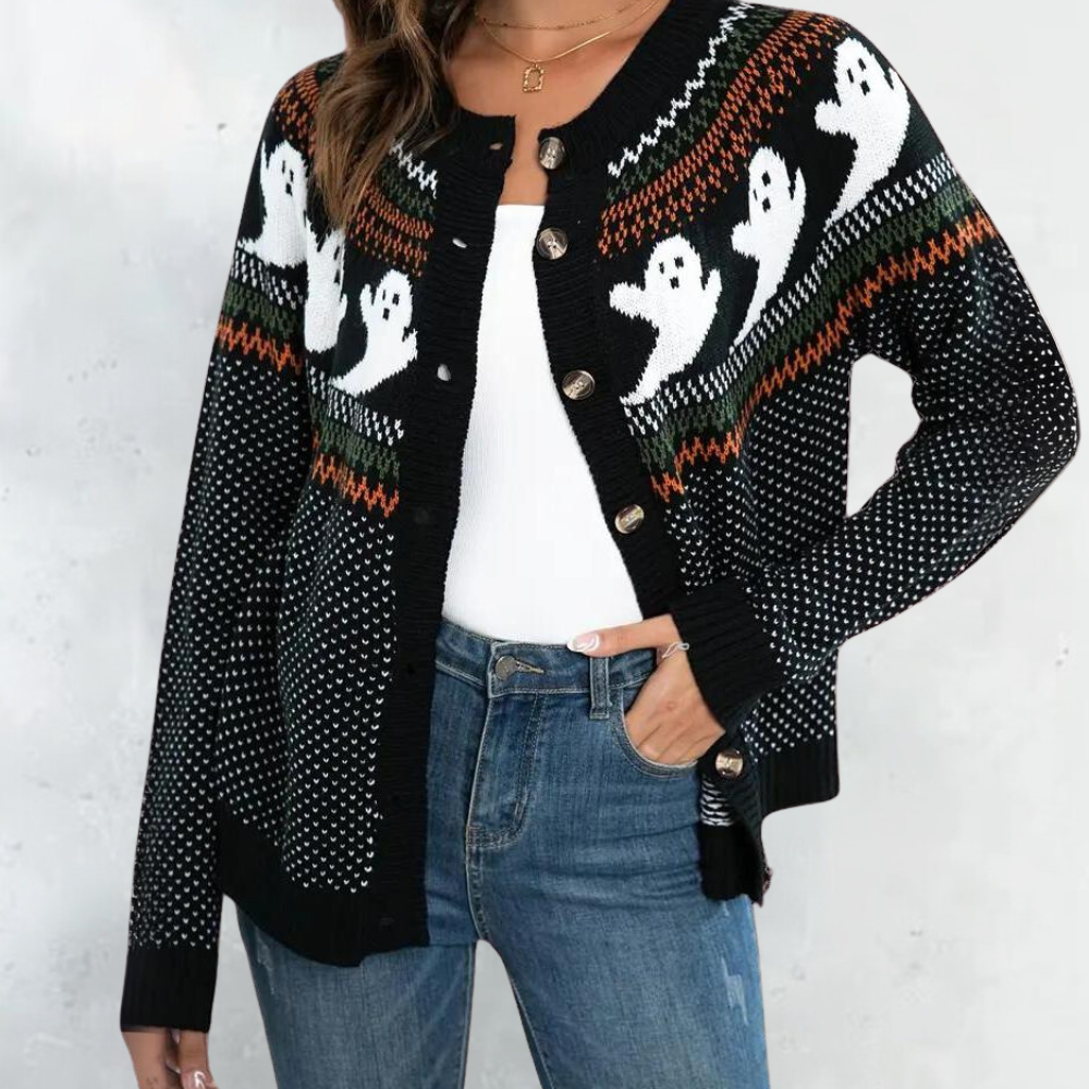 Marika - Gestrickte Halloween-Strickjacke für Damen