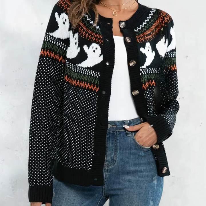 Marika - Gestrickte Halloween-Strickjacke für Damen