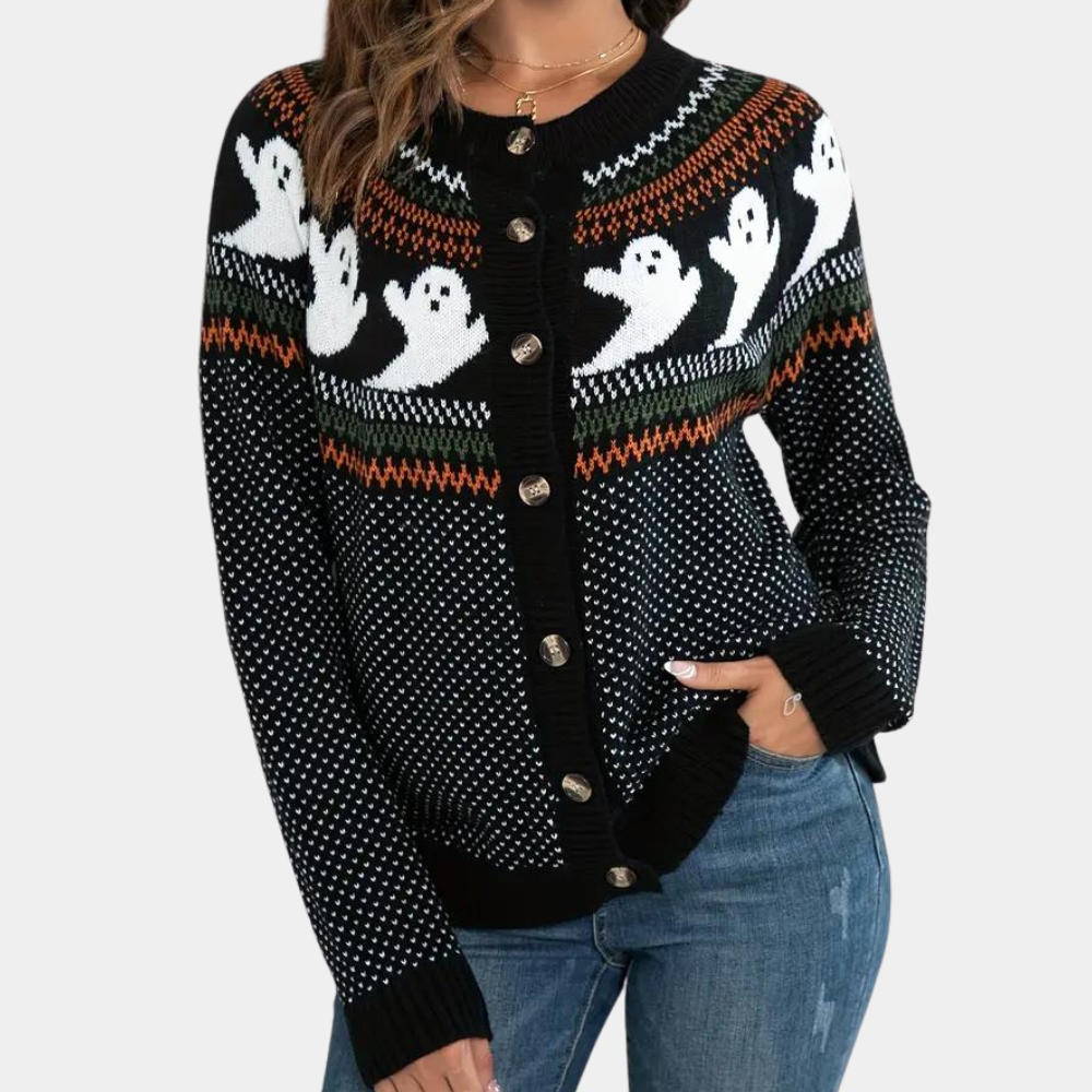 Marika - Gestrickte Halloween-Strickjacke für Damen