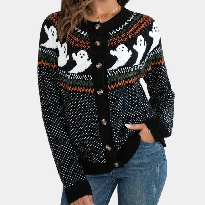Marika - Gestrickte Halloween-Strickjacke für Damen