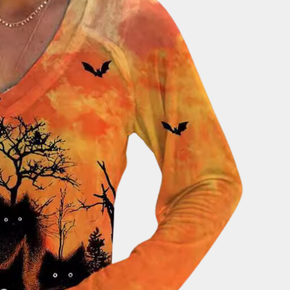 Rella - Lebhaftes V-Ausschnitt-Halloween-Damen-Hemden