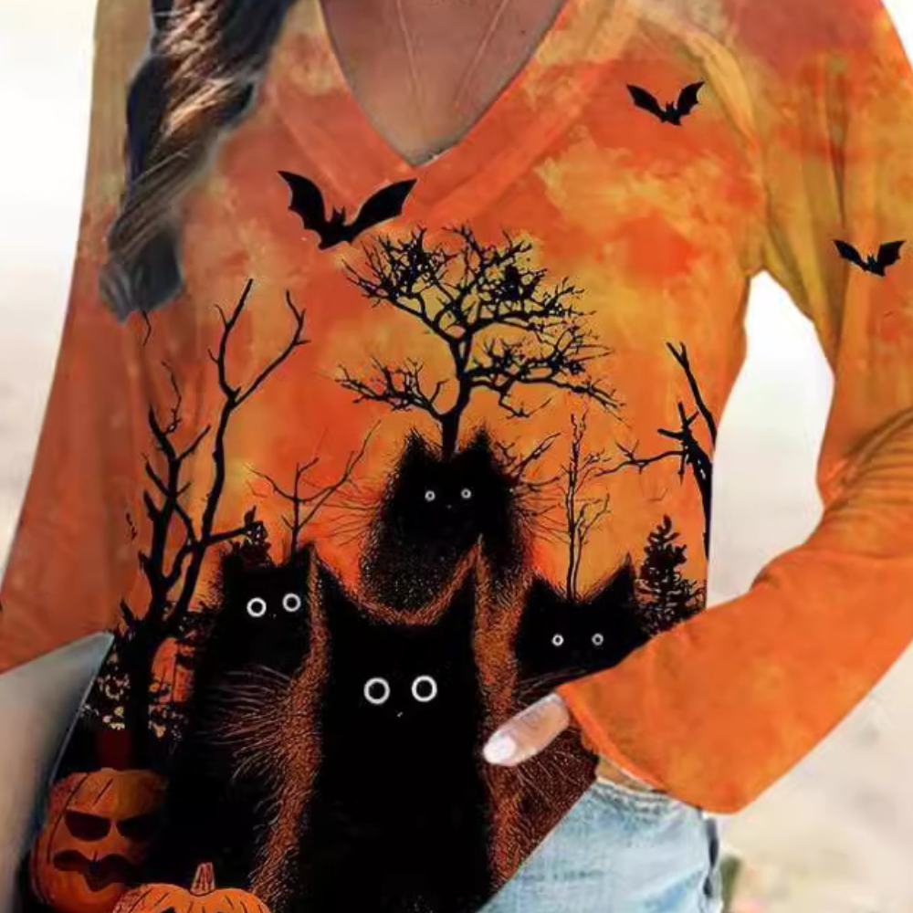 Rella - Lebhaftes V-Ausschnitt-Halloween-Damen-Hemden