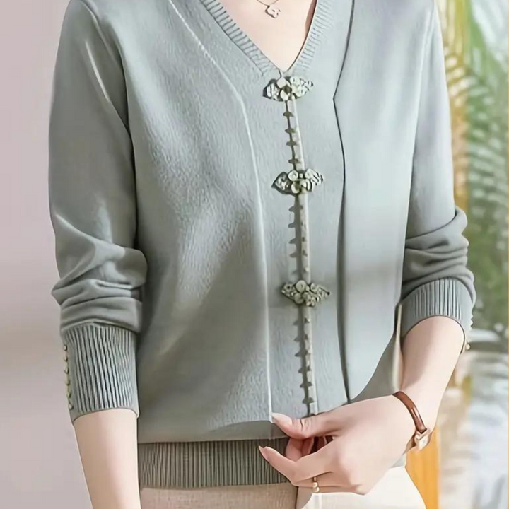Katiya - Eleganter V-Ausschnitt Pullover für Damen