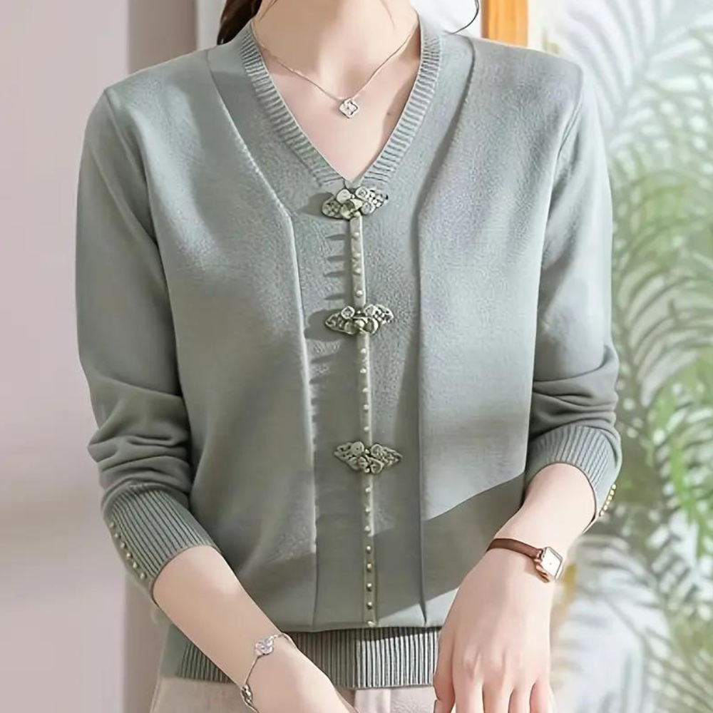 Katiya - Eleganter V-Ausschnitt Pullover für Damen