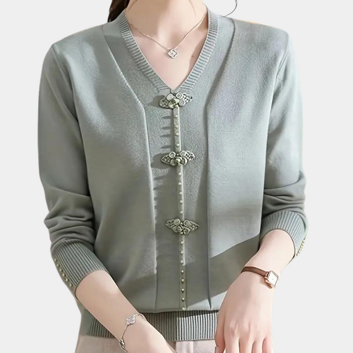 Katiya - Eleganter V-Ausschnitt Pullover für Damen