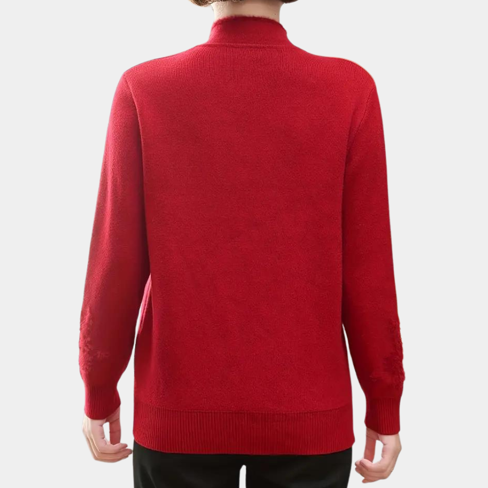 Dafina - Damenpullover mit Stehkragen Und Perlenknopf