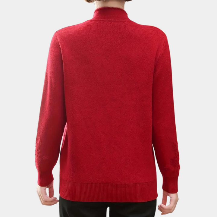 Dafina - Damenpullover mit Stehkragen Und Perlenknopf