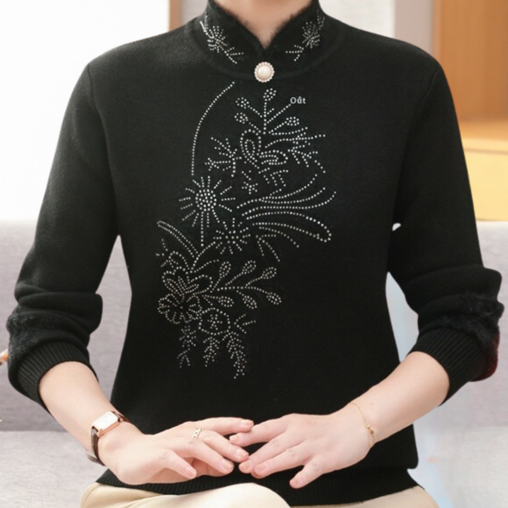 Dafina - Damenpullover mit Stehkragen Und Perlenknopf