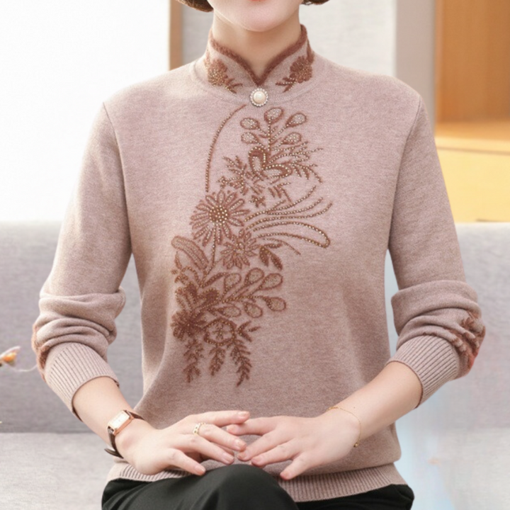 Dafina - Damenpullover mit Stehkragen Und Perlenknopf