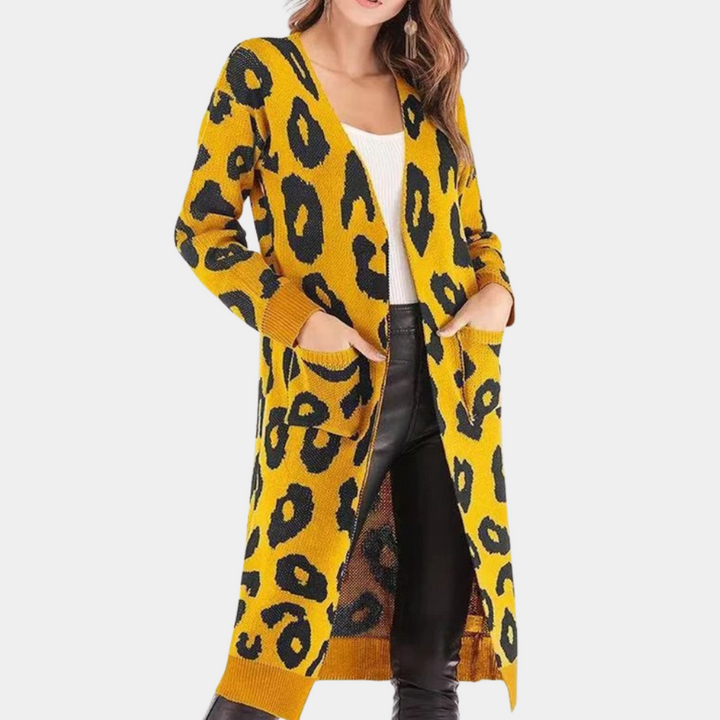 Clothilde - Modische Strickjacke mit Leopardenmuster für Damen