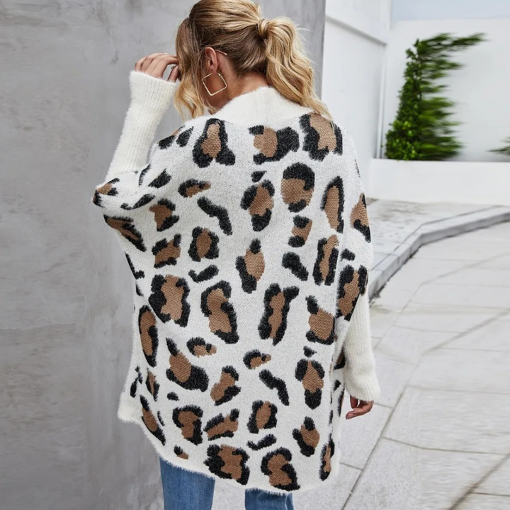 Orinthia - Damen Strickjacke mit Leopardenmuster