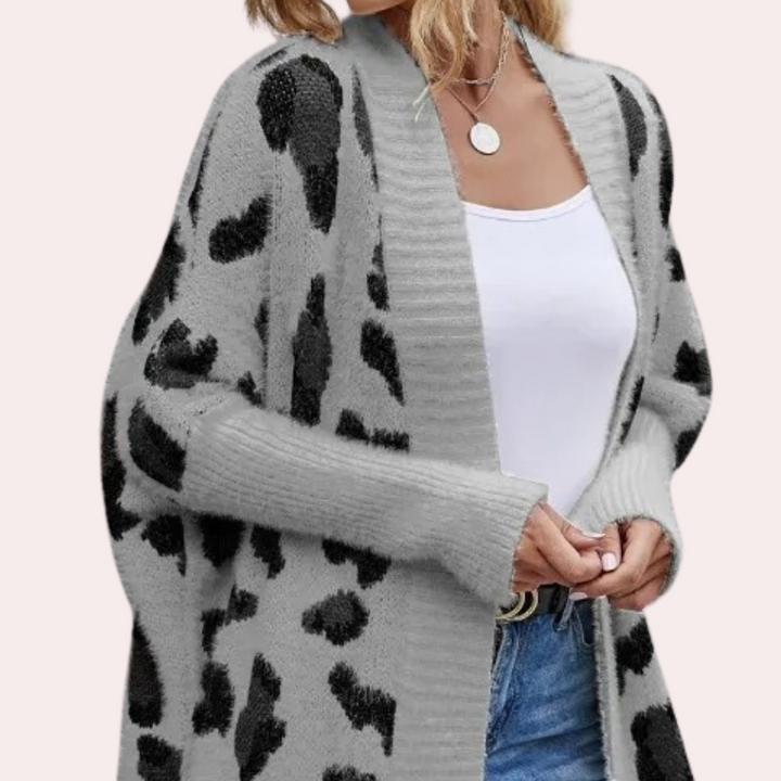 Orinthia - Damen Strickjacke mit Leopardenmuster