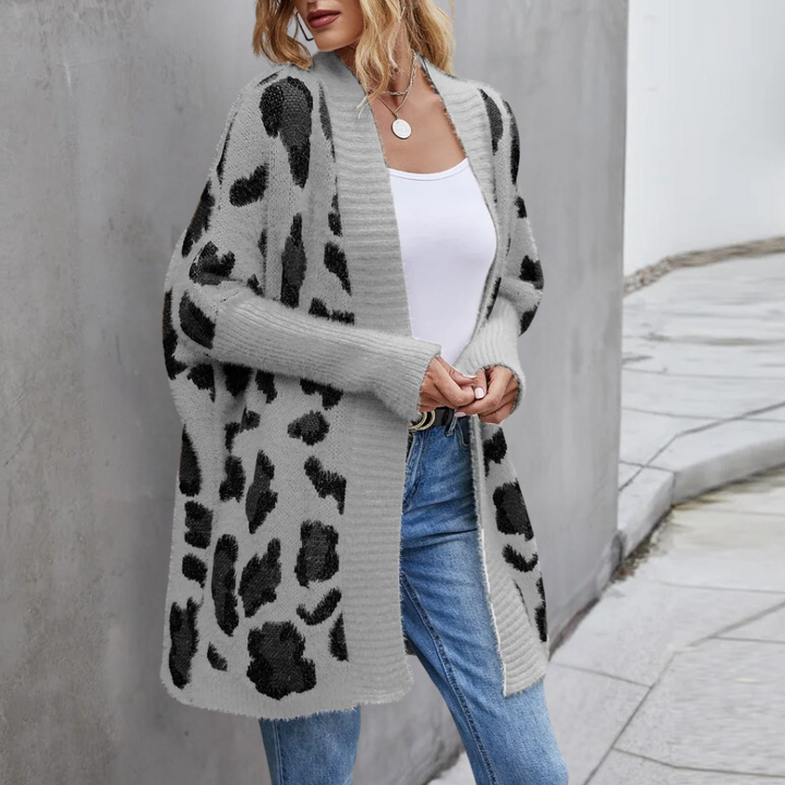 Orinthia - Damen Strickjacke mit Leopardenmuster