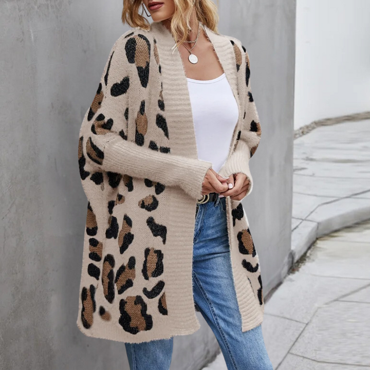 Orinthia - Damen Strickjacke mit Leopardenmuster