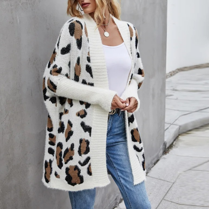 Orinthia - Damen Strickjacke mit Leopardenmuster