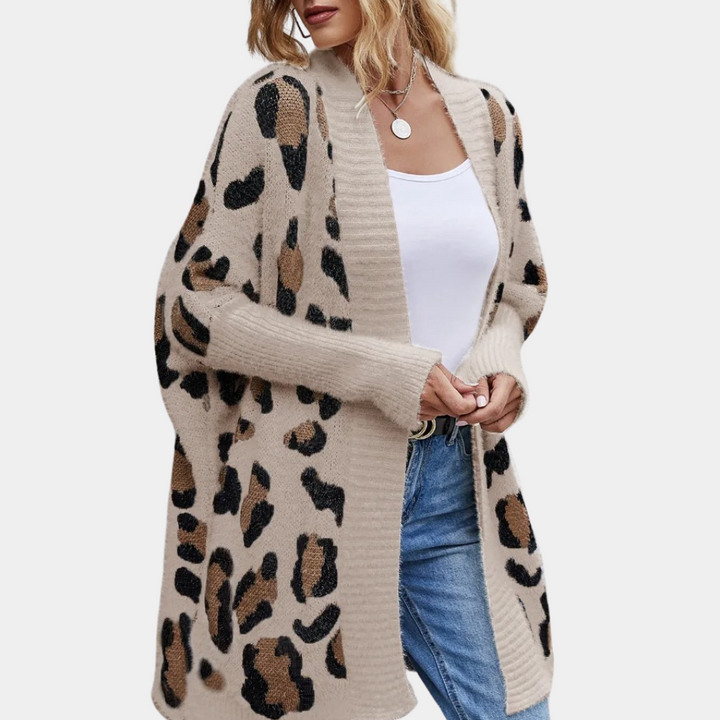 Orinthia - Damen Strickjacke mit Leopardenmuster