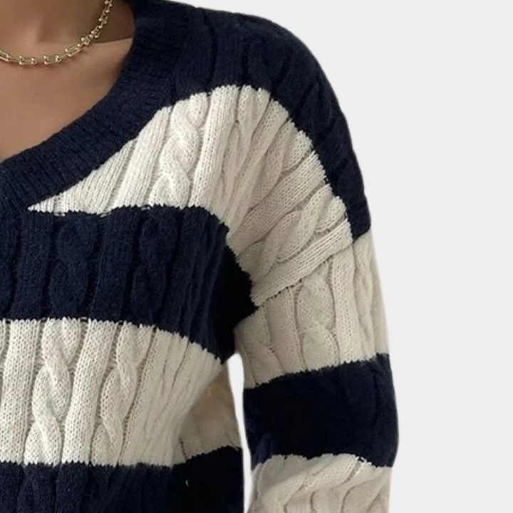 Yamina - Gestreifter Damenpullover mit V-Ausschnitt