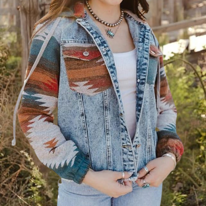 Sage - Vintage Denimjacke mit Kapuze für Frauen