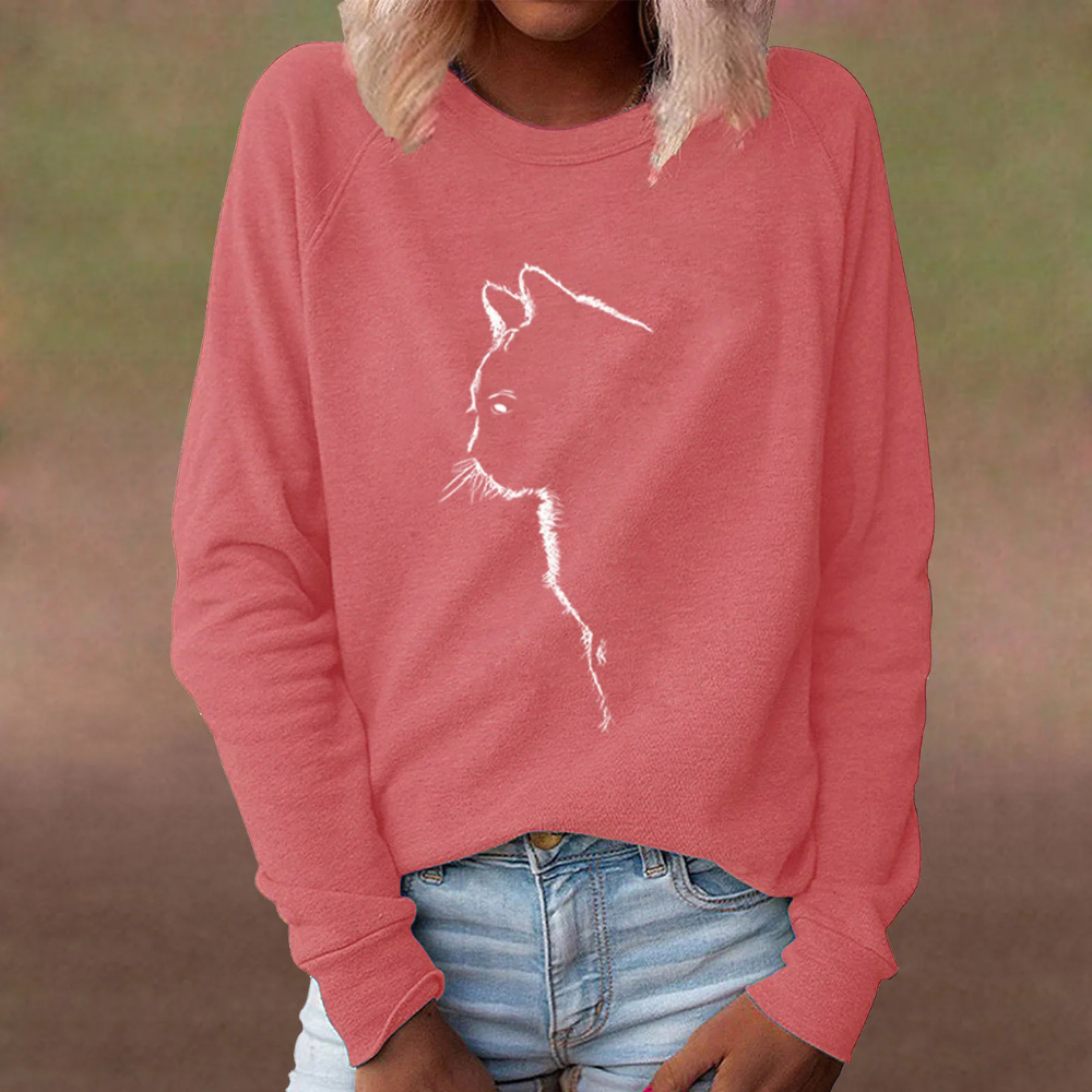 Adria - Entspannter Katzen-Motiv Pullover für Damen