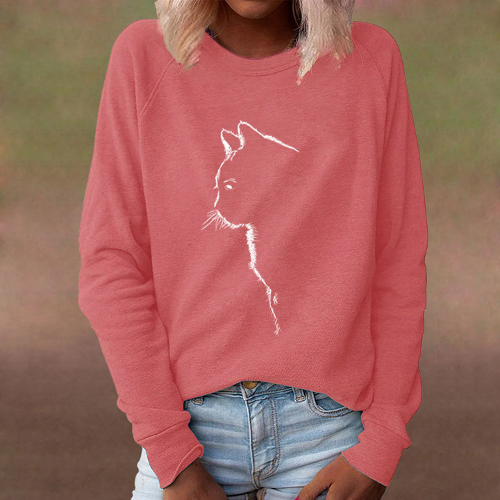 Adria - Entspannter Katzen-Motiv Pullover für Damen