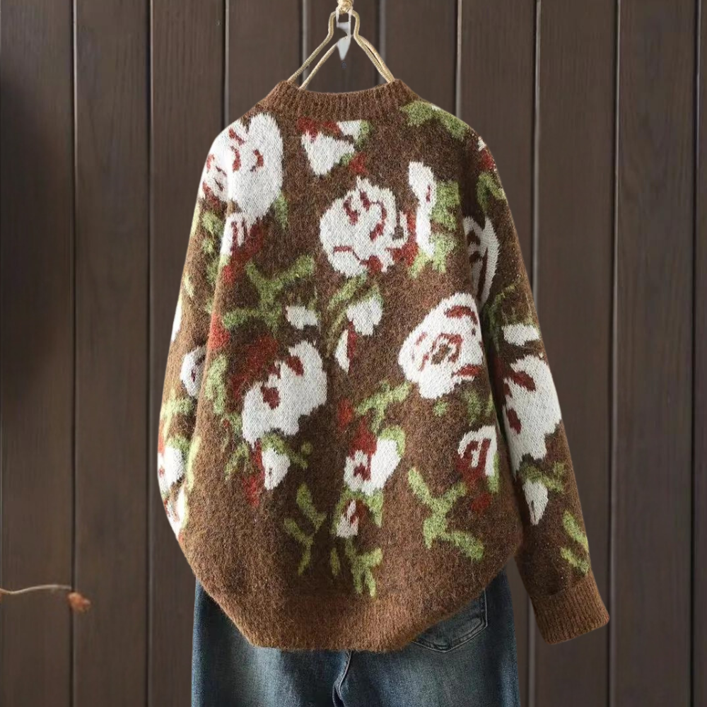 Kaia - Lässiger Geblümter Strickpullover für Damen